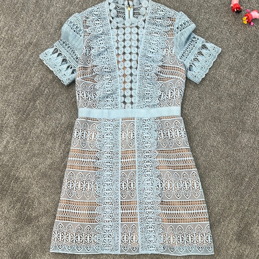 Self-Portrait White Sheath Mini Dress with Mandarin Collar